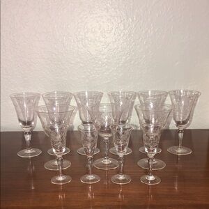 ETCHED GLASS VARIETY VINTAGE LOT OF THIRTEEN